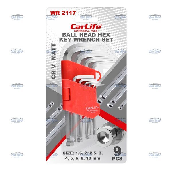 Набір шестигранних ключів із шарніром CarLife HEX 9 предметів (короткі) WR2117 109752 фото