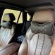 Подушки на подголовник экокожа Черная + вставка экокожа Ромб строчка Серая + кант Серый (2шт.) 109736 фото 1