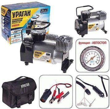 Компресор Ураган КА-У12052 R13-R16 15Amp 40л прикурювач + перехідник Автостоп 2 режиму 55775 фото